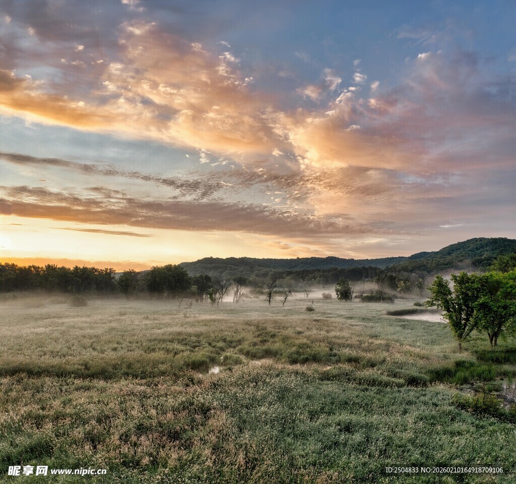 日出时分的广袤原野景色