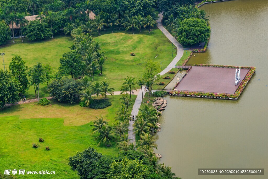 湖畔绿地景观俯瞰图