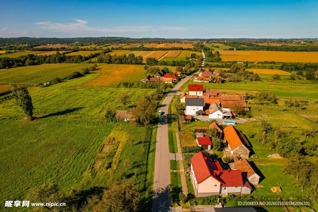 乡村田园风光俯瞰美景