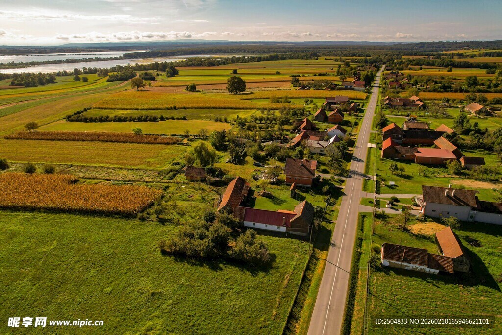 田园乡村风光俯瞰美景