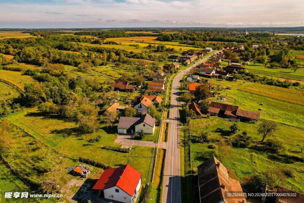 乡村田园风光俯瞰美景