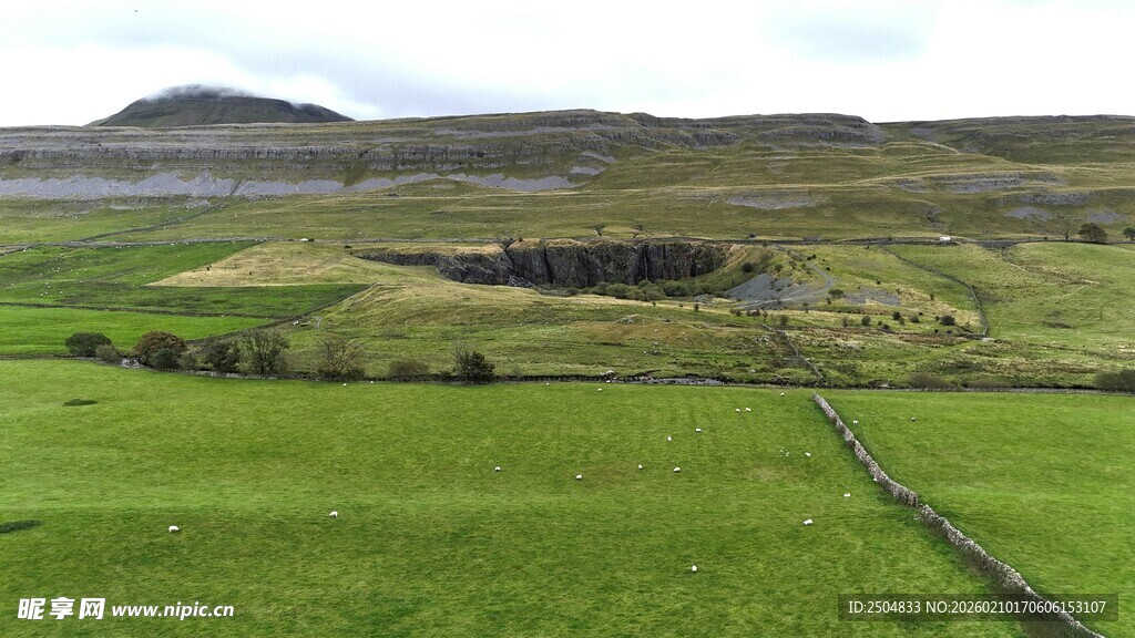 广袤绿野与远处山峦