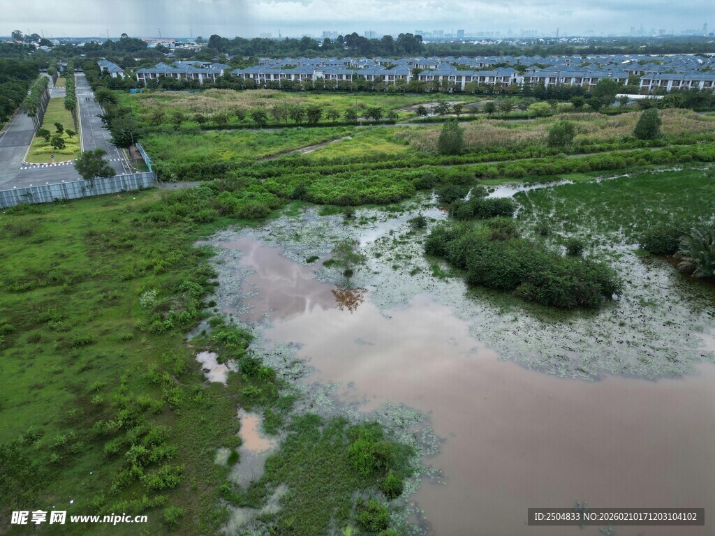 乡村湿地景观鸟瞰图