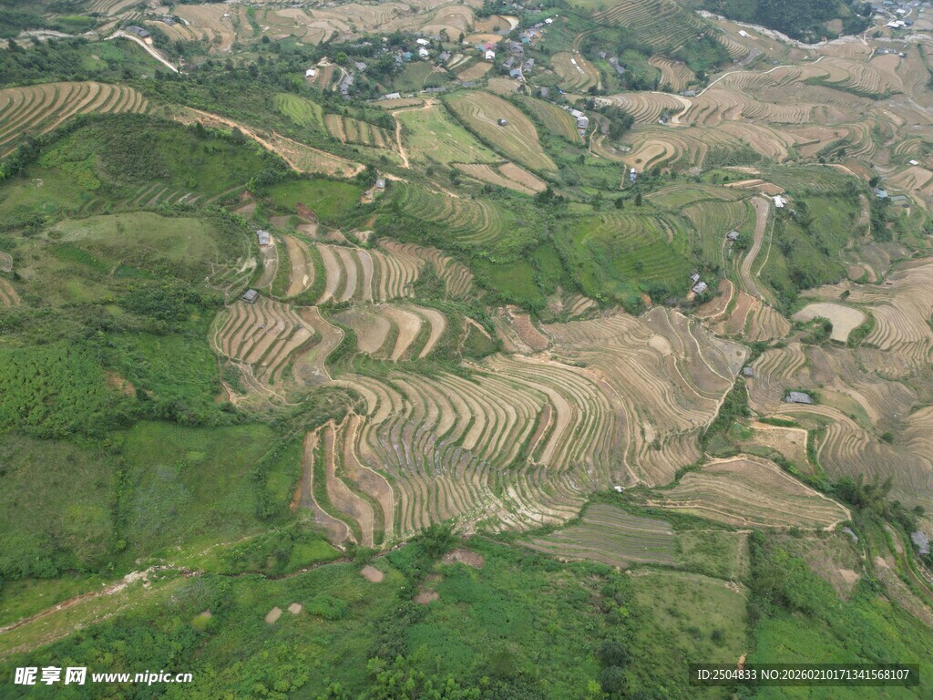 俯瞰层层叠叠的美丽梯田