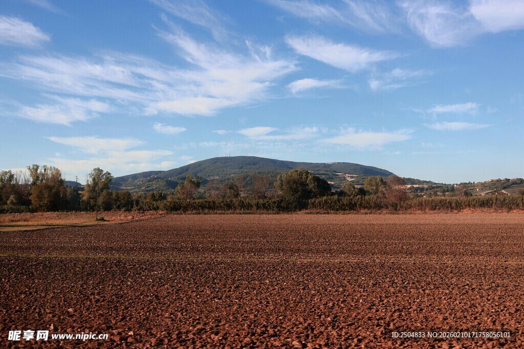 广袤田野与远山蓝天