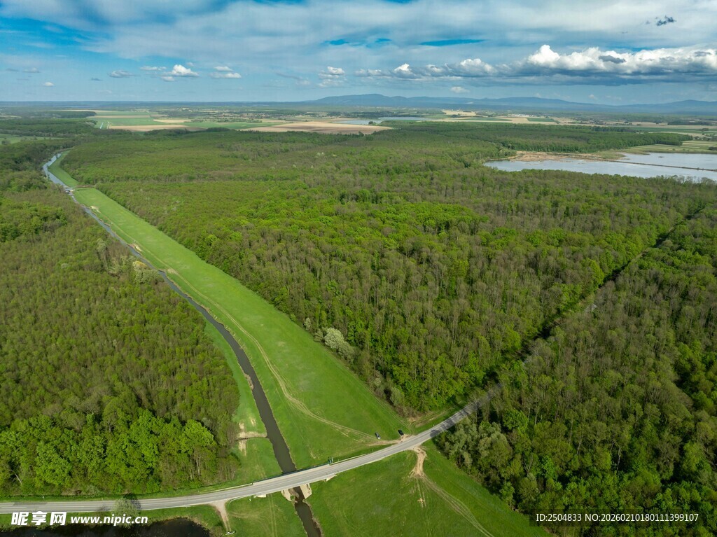 航拍广袤绿野中的公路