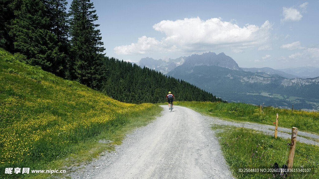 山间小径 绿野与远山之景