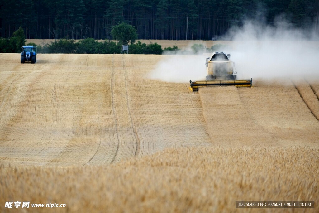 麦田里的农机作业场景