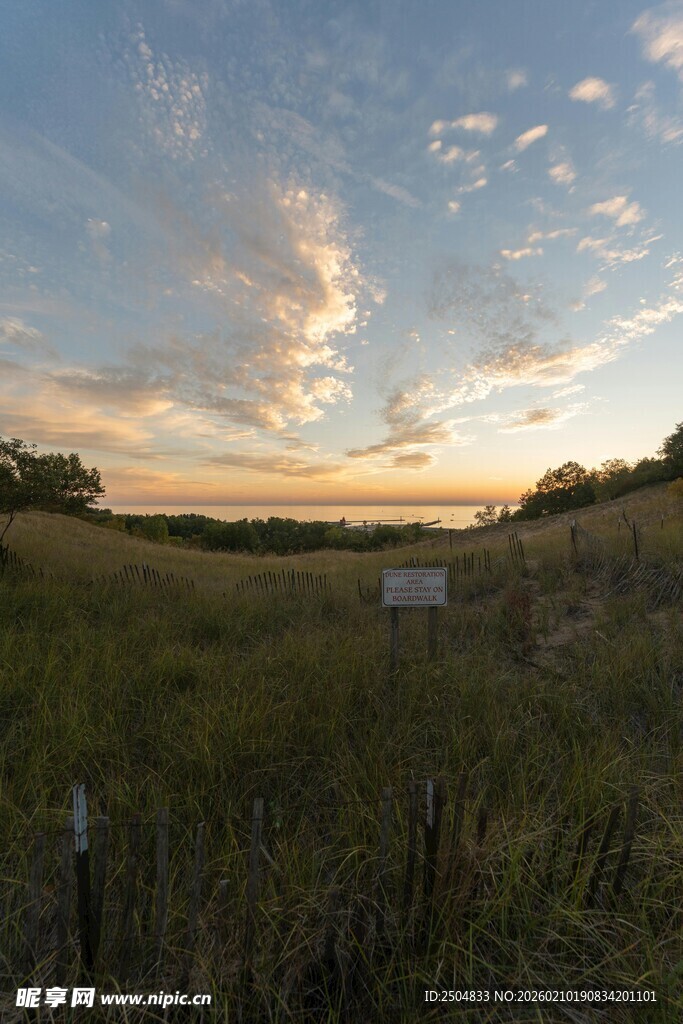 黄昏下的开阔草地美景