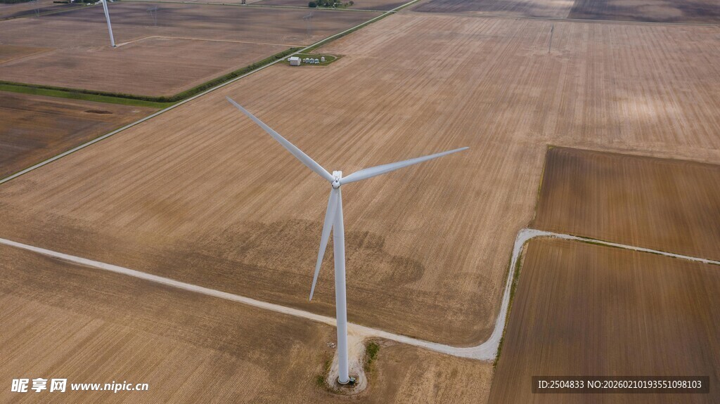 田野中的白色风力发电机