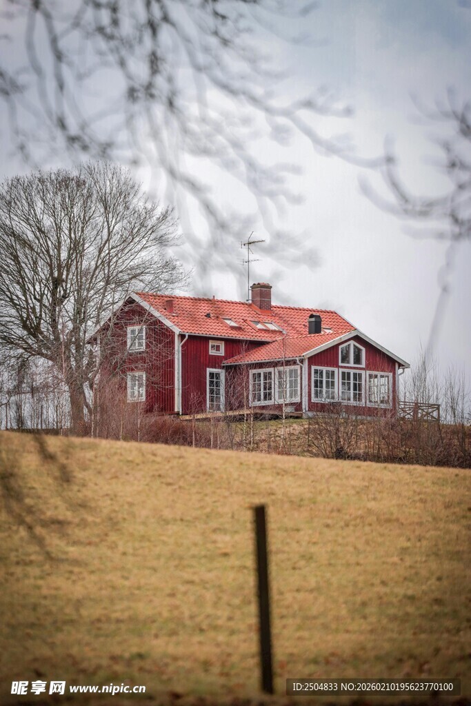 乡村红顶房屋景色