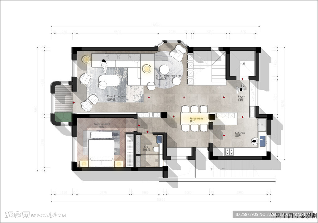 现代简约三室户型平面图
