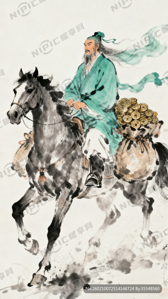 马上送钱 水墨风格 写意 意境