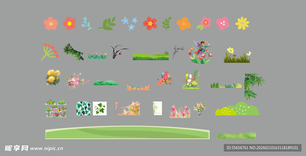 卡通花草素材草地花朵