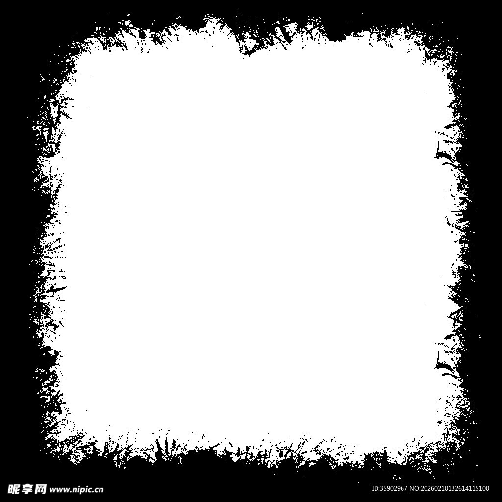 黑色毛边方形白色背景框