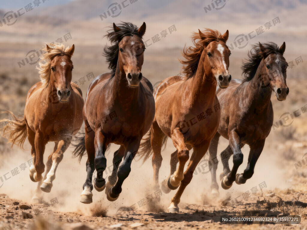 请生成4匹奔腾 奋发