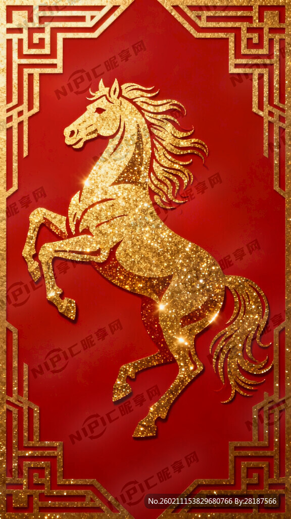 红色背景 金色粉末马图腾