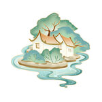 清明清冷感装饰中国风建筑风景