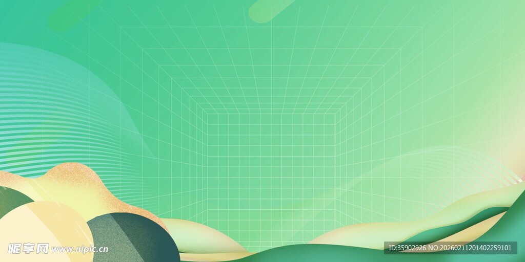 清新渐变绿色山丘背景图