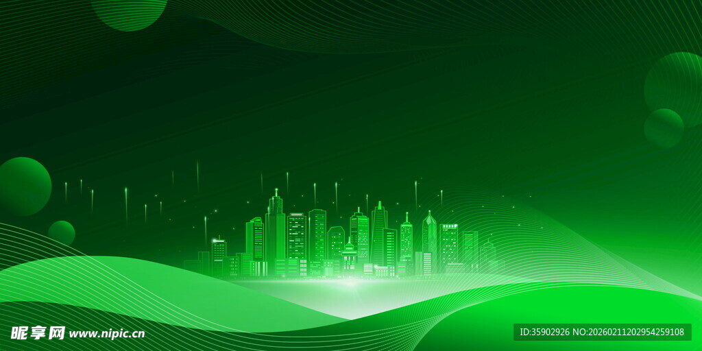 梦幻绿光城市景观背景