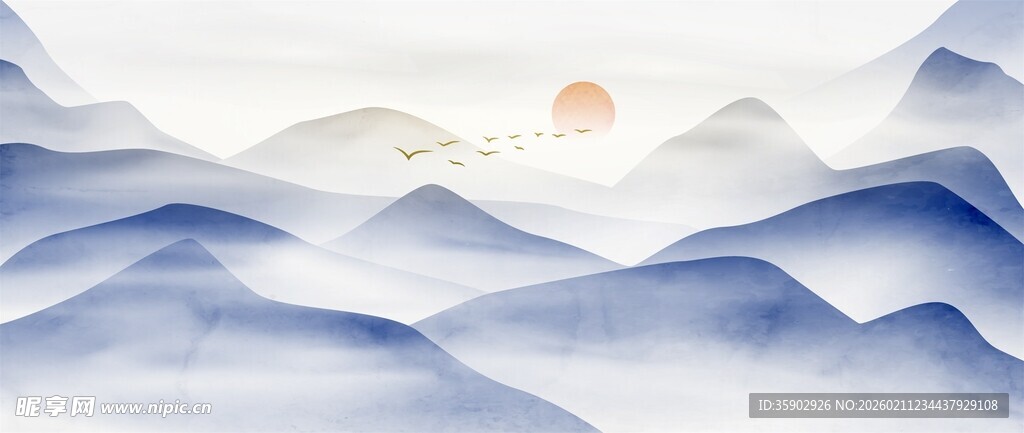 水墨山川间的日出美景