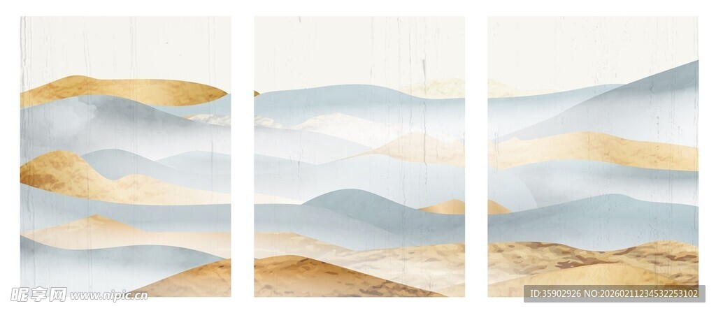 三联简约山水风装饰画