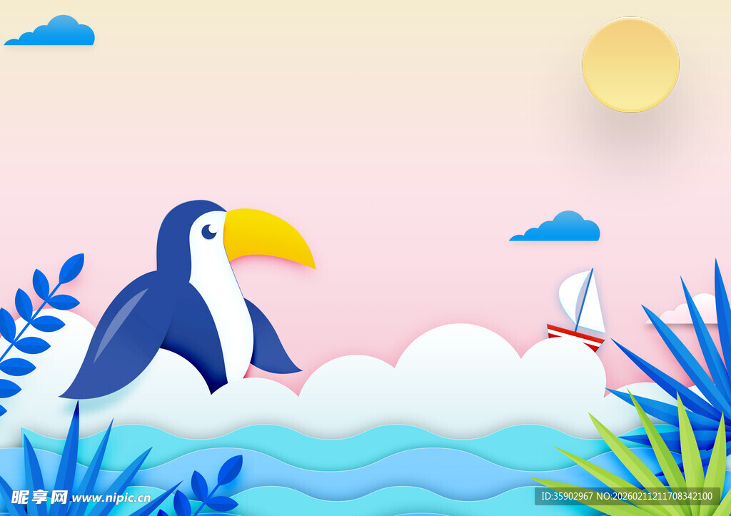 海鸟在梦幻海洋中遨游