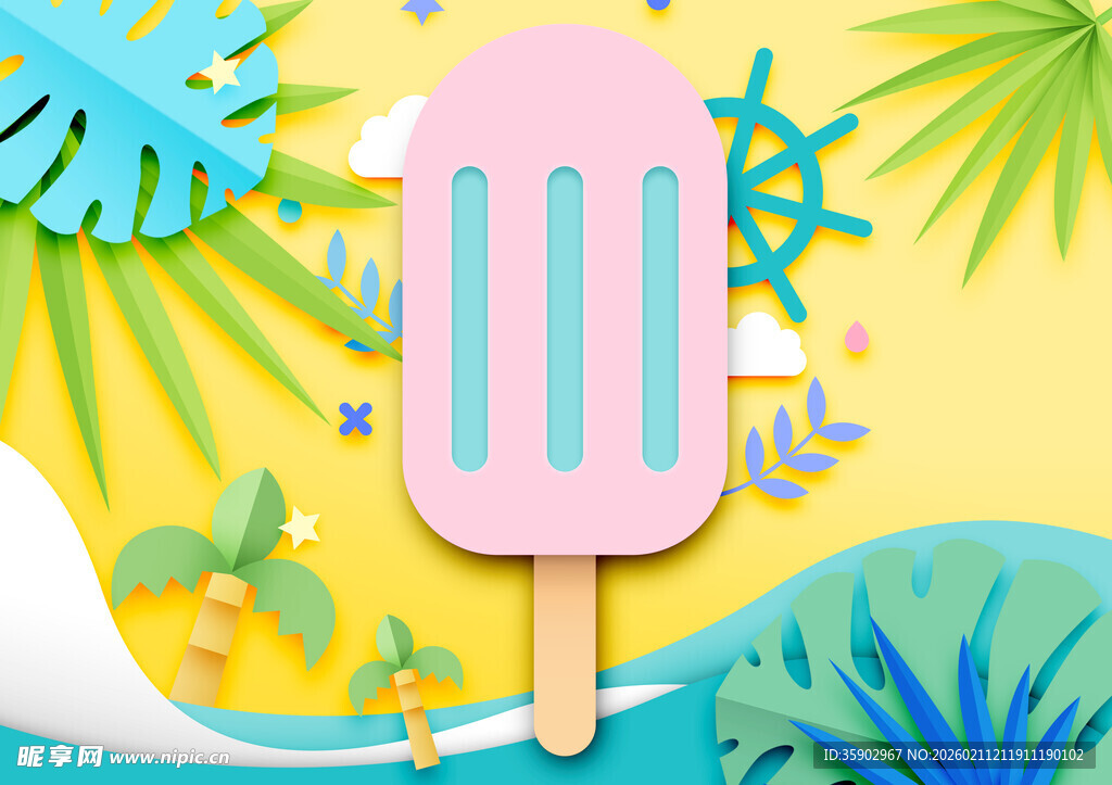 夏日粉色冰棍插画