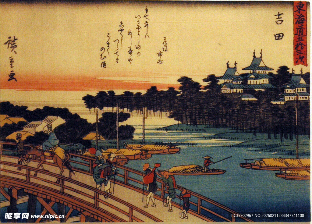 日式古景绘卷中的桥畔风光