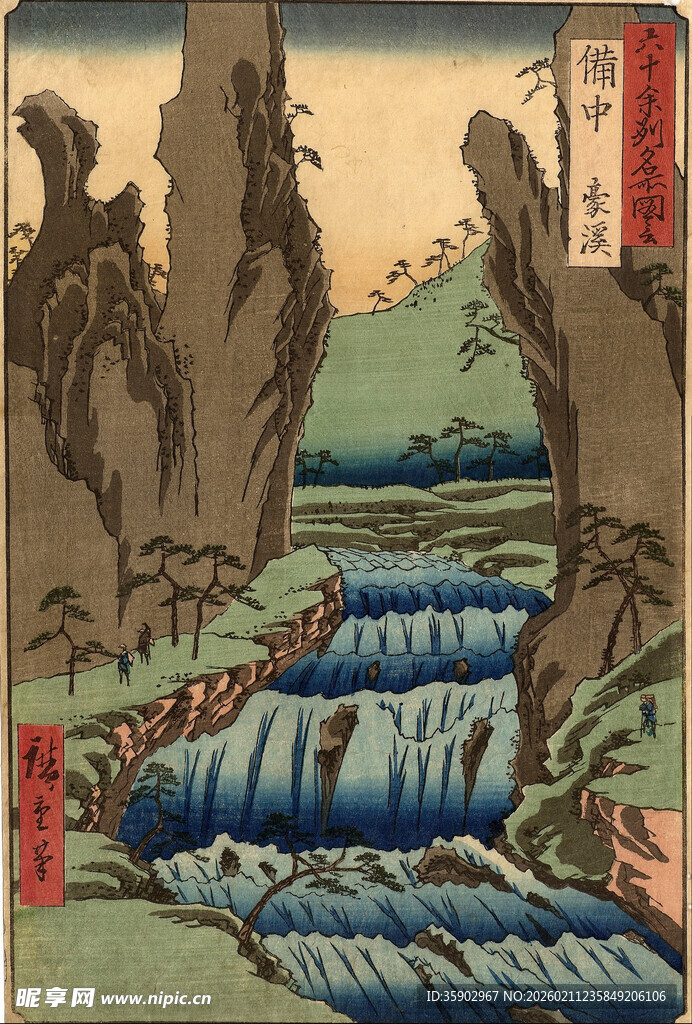 日本浮世绘风格的山水图景