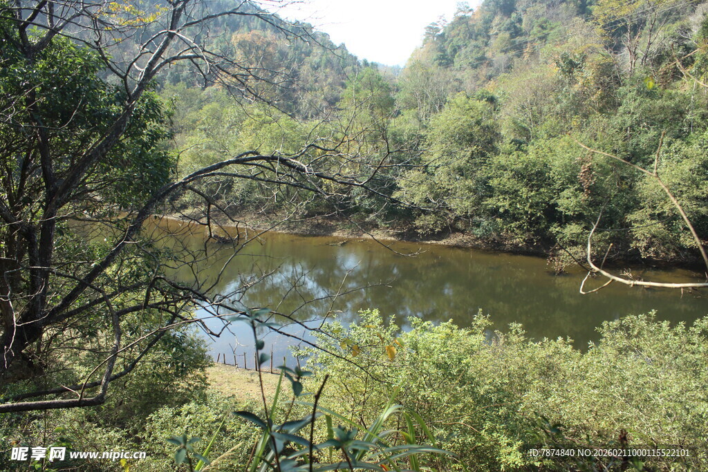 婺源山林间的静谧河流