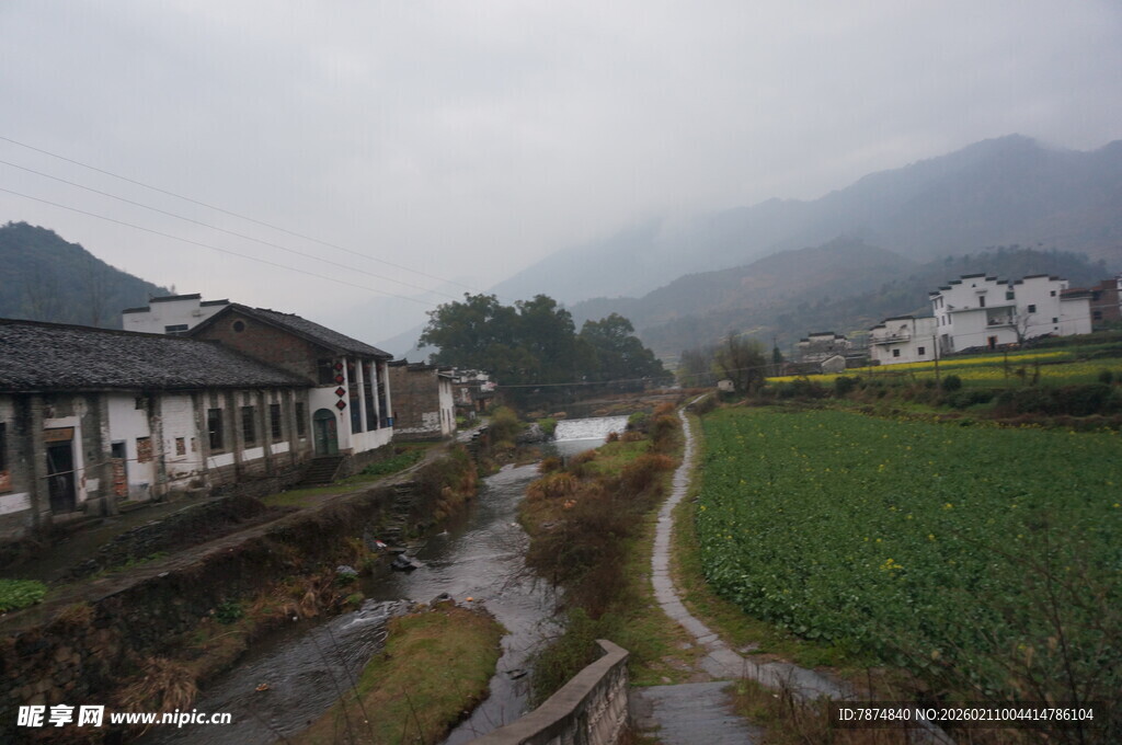 婺源乡村田园溪流古朴民居景