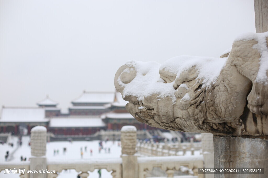 故宫雪景中的石兽
