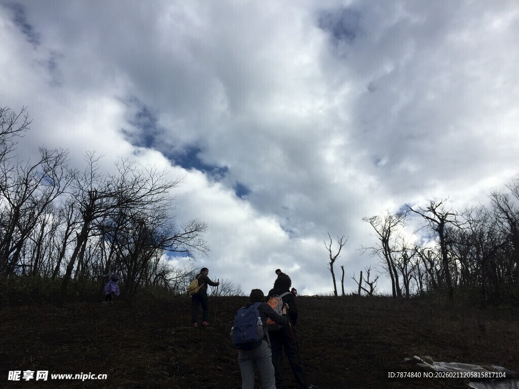 户外徒步者仰望天空景象