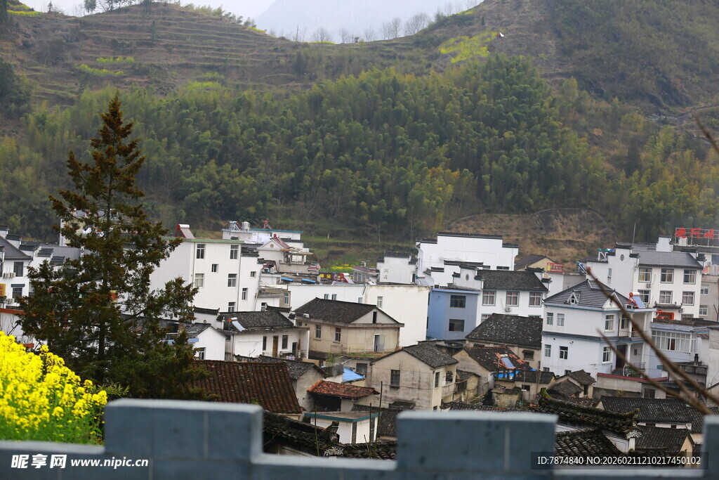 山村景致 屋舍与青山相依