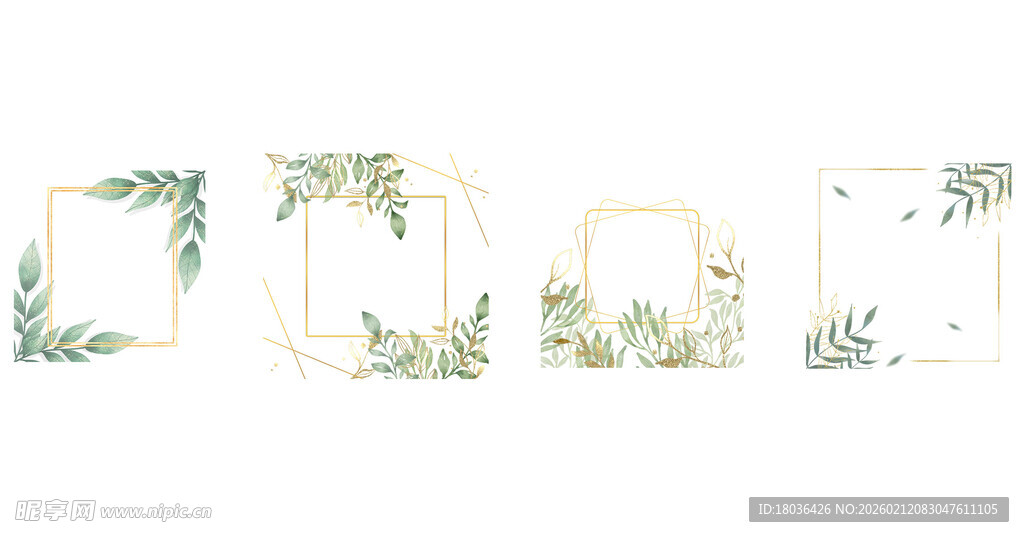 绿叶边框金框装饰图png合集