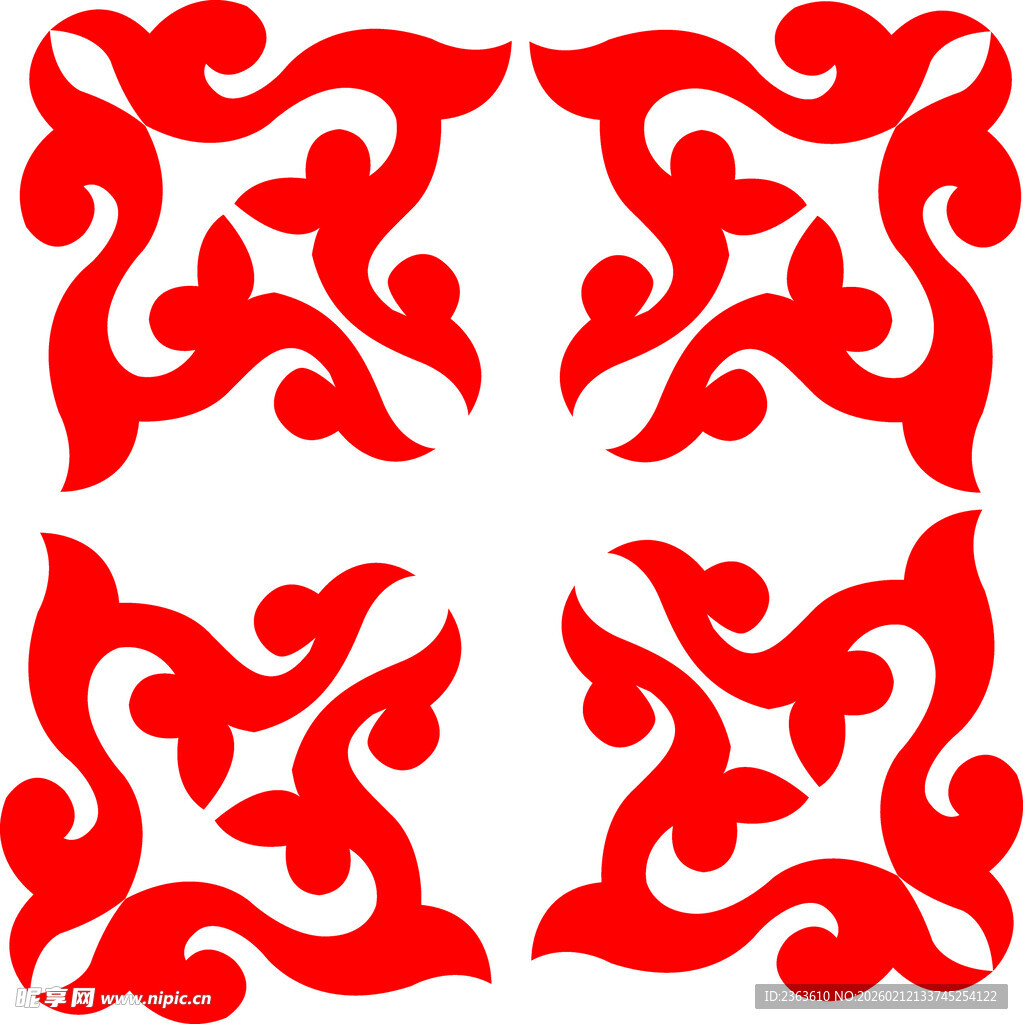 中式红色对称花纹图案
