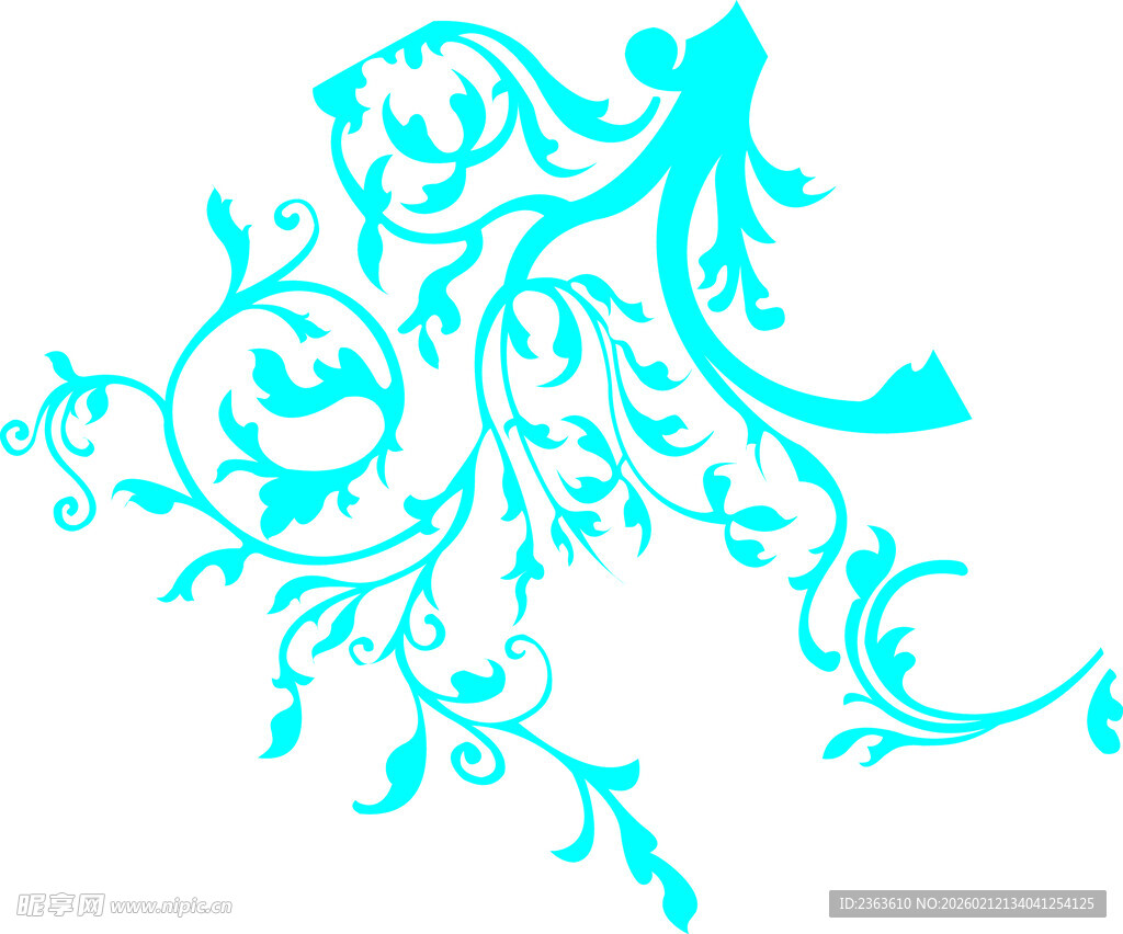 蓝色精美花卉装饰图案