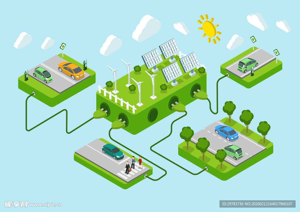 光伏储能手绘素材