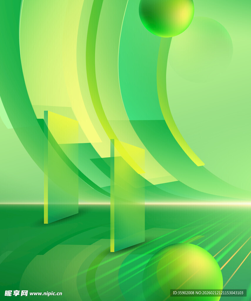 绿色几何抽象3D场景画面