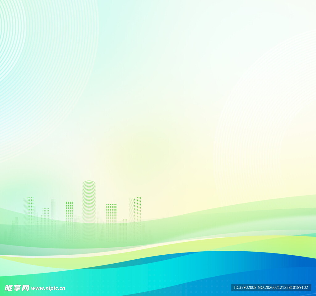 清新城市波浪背景图