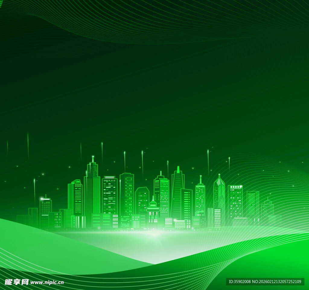 绿色科技风城市天际线