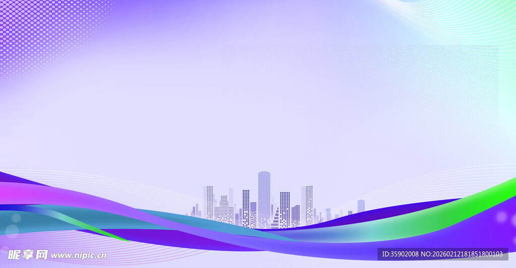 梦幻城市与流动色彩背景