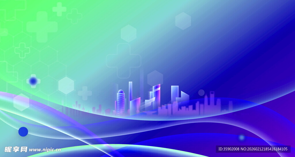 梦幻渐变城市科技背景图