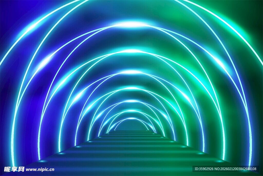 梦幻霓虹灯光隧道