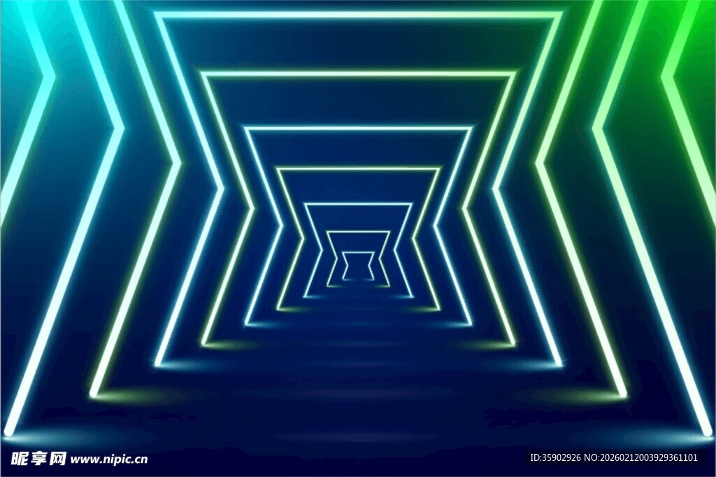 霓虹光线构成的科幻通道