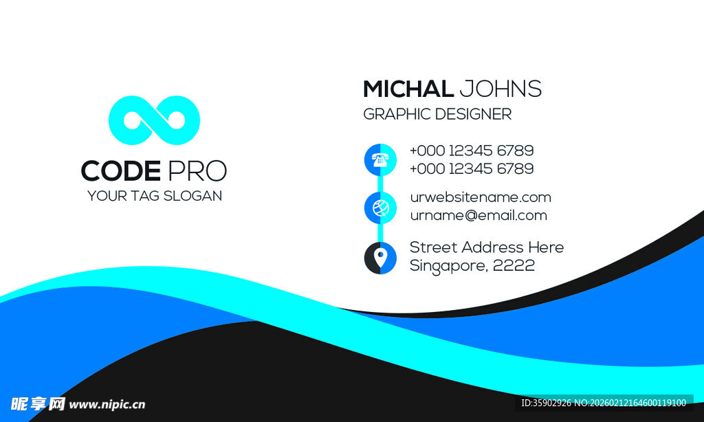 高档简约蓝色系名片模板