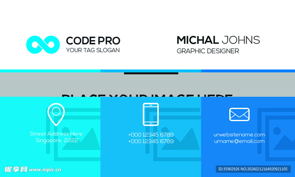 高档简约蓝色系名片模板