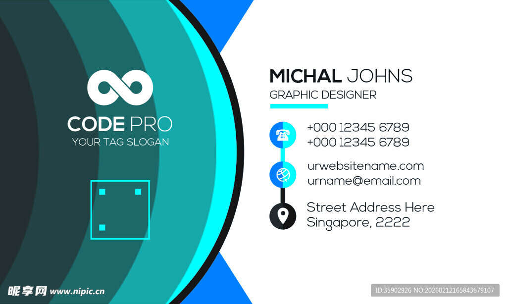 高档简约蓝色系名片模板