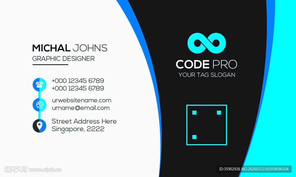 高档简约蓝色系名片模板